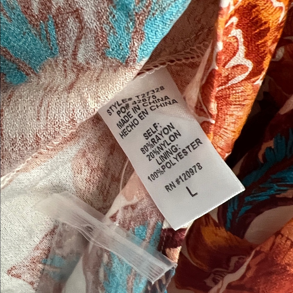 NWT Floral Entro Top Blouse Shirt Large Orange Blue - Picture 10 of 14